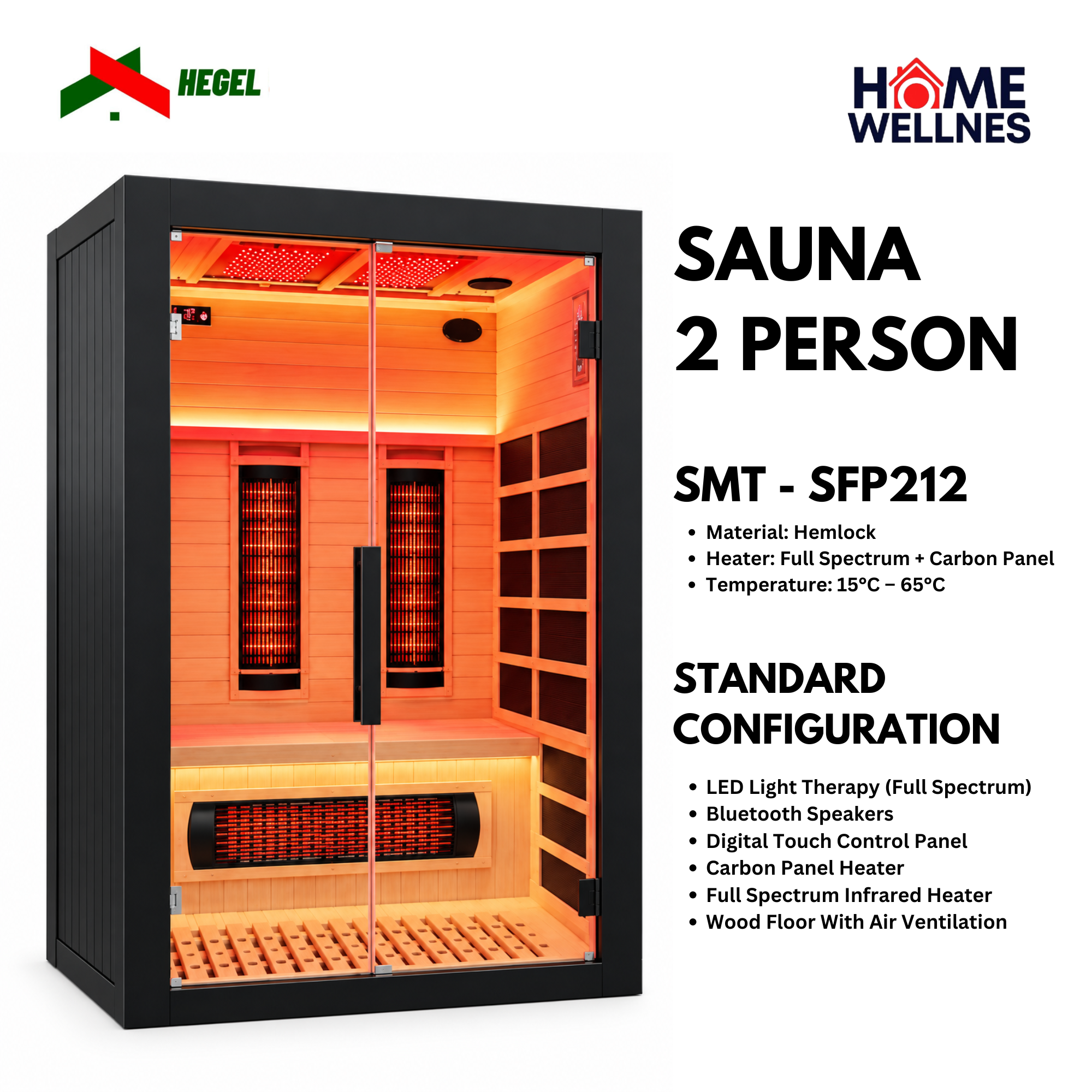 Sauna 2 Person Infrared - Carbo Panel - Hemlock Material SMT-SFP212 HEGEL