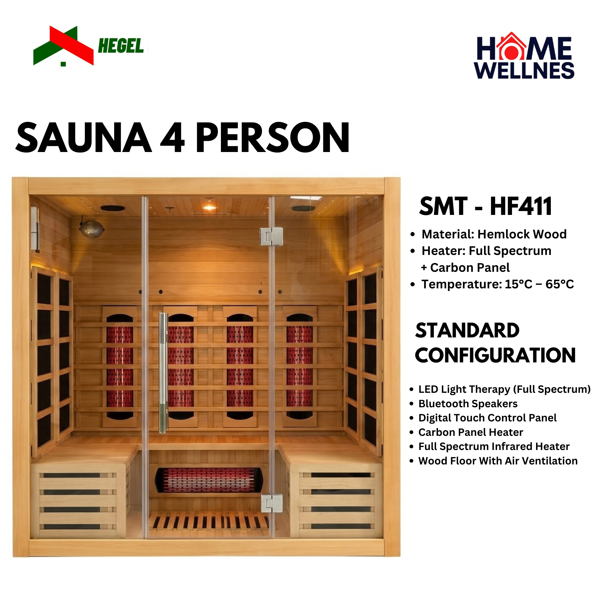 Sauna 4 Person Hegel SMT-HF411 - CERAMIC TUBE HEATER + CARBON PANEL